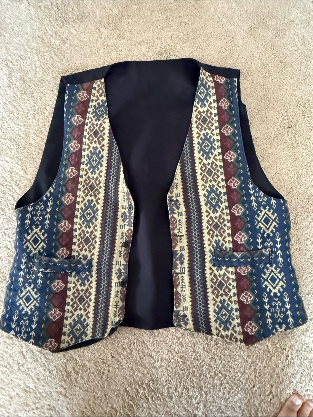 Vintage 90s Southwestern Aztec Tapestry Vest XXL Cotton Boho Western